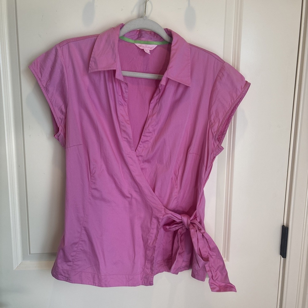 Lilly Pulitzer Hot Pink Collar Wrap Tank Top Size 12 Shirt Resort Palm Beach